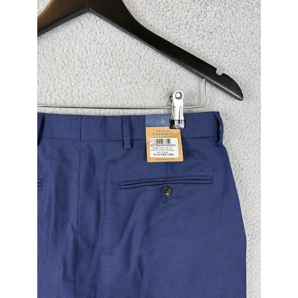Charles Tyrwhitt Pants Mens 32x30 Blue Wool Slim Fit Birdseye Suit Stretch Dress